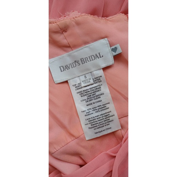 David's Bridal Tie Neck Halter Floral Lace Mini Bridesmaid Dress Parfait Pink 8 - Picture 6 of 14